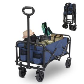 29x18x33in Blue Fabric, Black Frame, 600D Oxford Cloth, Steel Frame, Small Wheels, Flat Fold, Garden Folding Car, 220lbs