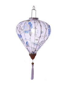 Chinese Style Cloth Lantern 14" Diamond Shape Hanging Lantern for Home Garden Party Wedding Lampshade, White Floral