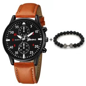 New Mens Watches Luxury Bracelet Set Fashion Business Brown Leather Quartz Wrist Watch for Men Gift Set relogio masculino