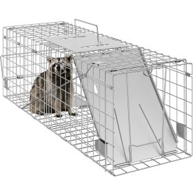 VEVOR Live Animal Cage Trap, 24" x 8" x 8" Humane Cat Trap Galvanized Iron, Folding Animal Trap with Handle for Rabbits, Stray Cats, Squirrels