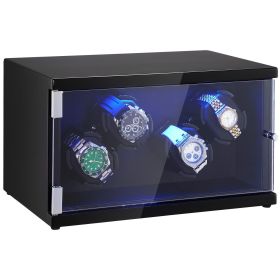 VEVOR Watch Winder, Watch Winder for 4 Men's and Women's Automatic Watches, with 2 Super Quiet Japanese Mabuchi Motors, Blue LED Light and Adapte