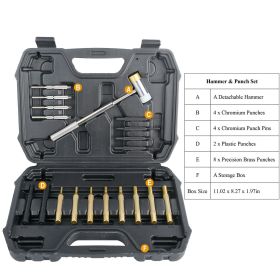 19Pcs Hammer Punch Set Drift Pin Punch Kit w/ Brass Chromium Plastic Punches for Gunsmithing Maintenance Armorers Watch Jewelry Craft w/ Portable