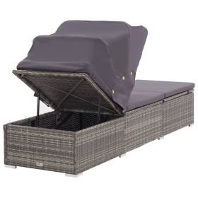 vidaXL Sun Lounger with Canopy and Cushion Poly Rattan Gray (Option: as picture)