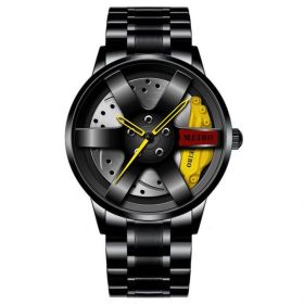 Fashion Mens Car Wheel Watches Luxury Stainless Steel Waterproof Watch for Men Quartz Wrist Watches Male Clock relogio masculino (Color: Steel Yellow)