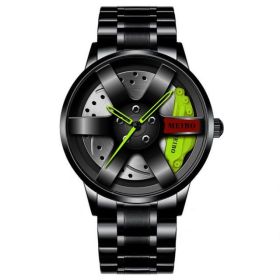 Fashion Mens Car Wheel Watches Luxury Stainless Steel Waterproof Watch for Men Quartz Wrist Watches Male Clock relogio masculino (Color: Steel Green)