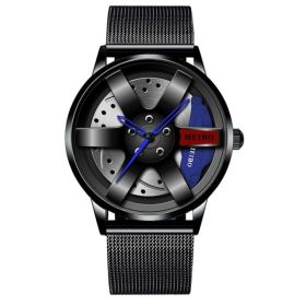 Fashion Mens Car Wheel Watches Luxury Stainless Steel Waterproof Watch for Men Quartz Wrist Watches Male Clock relogio masculino (Color: Mesh Blue)