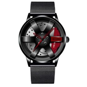 Fashion Mens Car Wheel Watches Luxury Stainless Steel Waterproof Watch for Men Quartz Wrist Watches Male Clock relogio masculino (Color: Mesh Red)