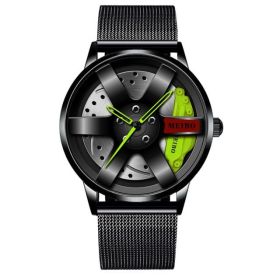 Fashion Mens Car Wheel Watches Luxury Stainless Steel Waterproof Watch for Men Quartz Wrist Watches Male Clock relogio masculino (Color: Mesh Green)