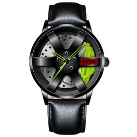 Fashion Mens Car Wheel Watches Luxury Stainless Steel Waterproof Watch for Men Quartz Wrist Watches Male Clock relogio masculino (Color: Leather Green)