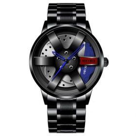 Fashion Mens Car Wheel Watches Luxury Stainless Steel Waterproof Watch for Men Quartz Wrist Watches Male Clock relogio masculino (Color: Steel Blue)