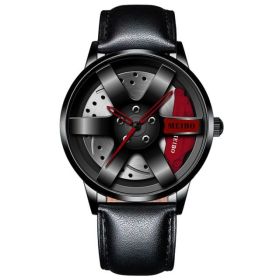 Fashion Mens Car Wheel Watches Luxury Stainless Steel Waterproof Watch for Men Quartz Wrist Watches Male Clock relogio masculino (Color: Leather Red)