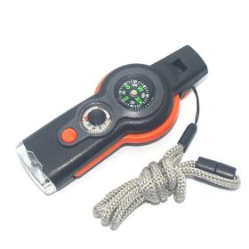 7 In 1 Military Survival Whistle; Multi-function Emergency Life Saving Tool; Outdoor Camping Fishing Hiking Hunting Accessories; Flashlight Compa (Color: Orange)