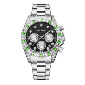 Fashion Steel Band Watch For Men And Women (Color: Silver with a green shell)