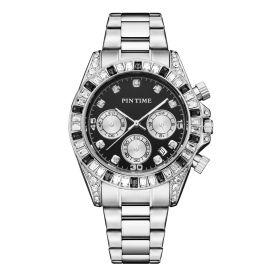 Fashion Steel Band Watch For Men And Women (Color: Silver with black and white)