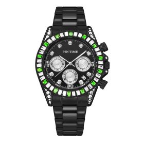 Fashion Steel Band Watch For Men And Women (Color: Black with green shell)