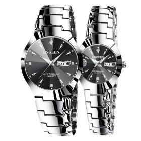 Relogio Feminino FNGEEN Couple Watch Men Quartz watch for Lovers Luxury Womens wristwatch Christmas Stainless Steel Waterproof (Color: Couple Silver Black)