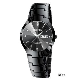 Relogio Feminino FNGEEN Couple Watch Men Quartz watch for Lovers Luxury Womens wristwatch Christmas Stainless Steel Waterproof (Color: Men Black Black)