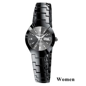 Relogio Feminino FNGEEN Couple Watch Men Quartz watch for Lovers Luxury Womens wristwatch Christmas Stainless Steel Waterproof (Color: Women Black Black)