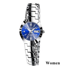 Relogio Feminino FNGEEN Couple Watch Men Quartz watch for Lovers Luxury Womens wristwatch Christmas Stainless Steel Waterproof (Color: Women Silver Blue)