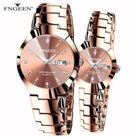 Relogio Feminino FNGEEN Couple Watch Men Quartz watch for Lovers Luxury Womens wristwatch Christmas Stainless Steel Waterproof (Color: Couple Coffee Gold)