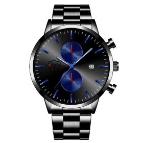 Fashion Mens Luxury Watches for Men Stainless Steel Quartz Wristwatch Man Casual Leather Watch Luminous Clock relogio masculino (Color: Steel Black Blue, size: 1)