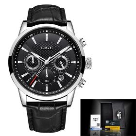 LIGE Men Watch Luxury Leather Waterproof Sport Quartz Wristwatch Chronograph Military Watch for Men Relogio Masculino Men's Gift (Color: Black, size: 1)