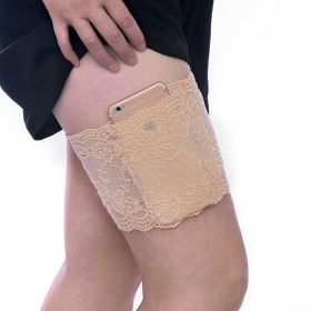 Security Pockets, Wedding Phone Garter, Lace Thigh Purse with Stay-put Grippers (Color: skin, size: XS)