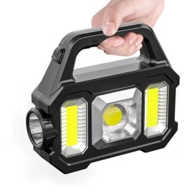 Portable Camping Fishing Multi-Modes Solar Powered USB Rechargeable Light (Color: Black B, Type: Flashlights)