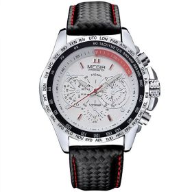 MEGIR Hot Sale Wholesale Waterproof Watch for men Artificial Eyes Decorative Six Needle Sport Watch (colour: Black belt steel shell, white surface)