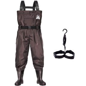 UPGRADE Fishing Waders for Men&Women with Boots Waterproof;  Nylon Chest Wader with PVC Boots & Hanger Brown (Color: brown, size: Men 11/Women 13)