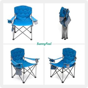 XXL Oversized Camping Chair Heavy Duty 500 LBS for Big Tall People Above 6'4 Padded Portable Folding Sports Lawn Chairs with Armrest Cup Holder & (Color: Blue)