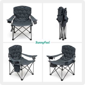 XXL Oversized Camping Chair Heavy Duty 500 LBS for Big Tall People Above 6'4 Padded Portable Folding Sports Lawn Chairs with Armrest Cup Holder & (Color: Gray)